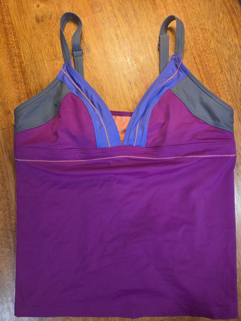 prAna Atla Tankini Swim Top Rich Fuschia w/ Purple & Orange Women's Size XL